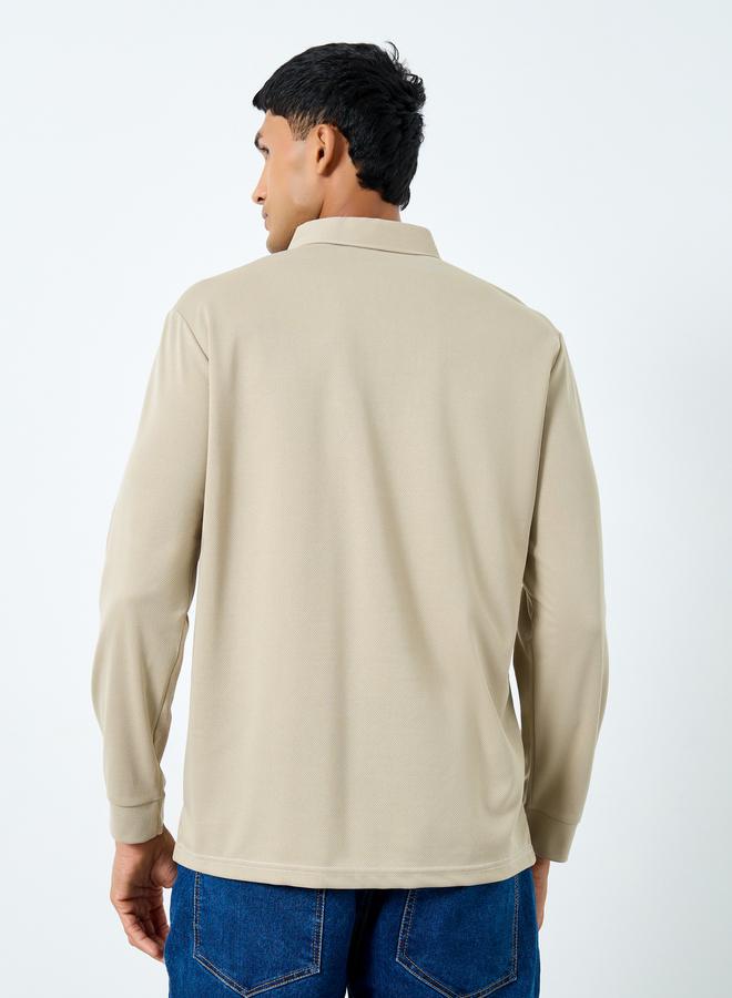 Styli Men Beige Long Sleeve Polo T-Shirt - Image 4
